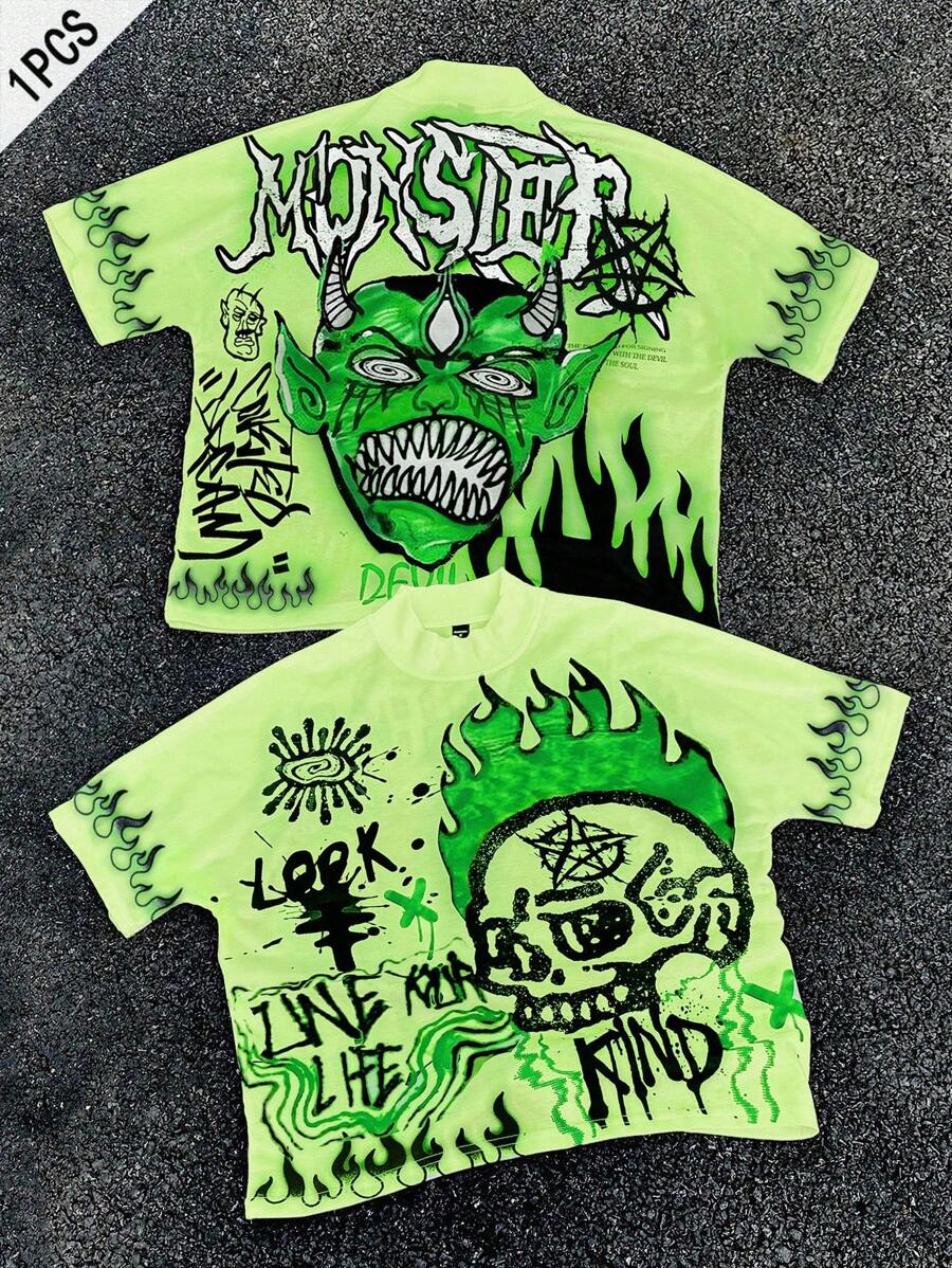 PAVTROS Manfinity Streetrush Retro Dark Style Skull Printed T-Shirt For Men - Multicolor - View 1