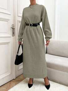 EURMUSE Casual Rib Knit Maxi Long Sleeve Crew Neck Sweater Dress,Winter Dresses For Women,Petite - Mocha Brown - View 5