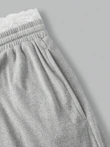 Girlism Pantalones de chándal holgados para adolescentes con remate de encaje y cintura elástica, pantalones casuales básicos lisos de color gris claro para la escuela, el hogar y el ocio