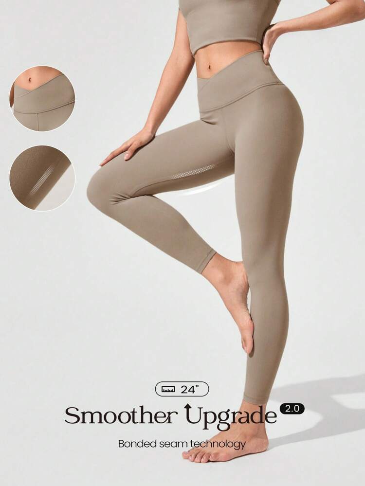 24" FeatherFit™ Own The Glow Buttery-Soft Stretchy Sweat-Wicking Crossover High-Waist Y-Shaped Butt Seamless Leggings Low Impact Yoga Pilates Barre Studio Daily Casual Wear