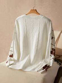Elaquor Suéter de punto elegante y romántico con estampado floral diminuto de alta gama para mujer de talla grande, informal y francés, para otoño/invierno - Gris - Ver 2
