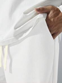 Manfinity Roghcode Men Drawstring Waist Slant Pocket Sweatpants , Men Wide Leg Pants , Men Loose Pants , Men Clothes Men Pants