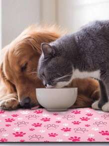 SHEIN 1pc,Creative Cartoon Paw Print Cat/Dog Lover Gift And Dog/Cat Mom Love Pet Mat, Dirt Resistant Anti-Slip Cat Lover And Cat Mom Love Litter Mat, Soft Absorbent Machine Washable Cat/Dog Lover Gift And Dog/Cat Mom Love Pet Food Bowl Mat