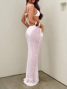 Bonvoyette 3 件套高端女士夏季套装，包含金属材质优雅性感透视长裙，适合海滩度假