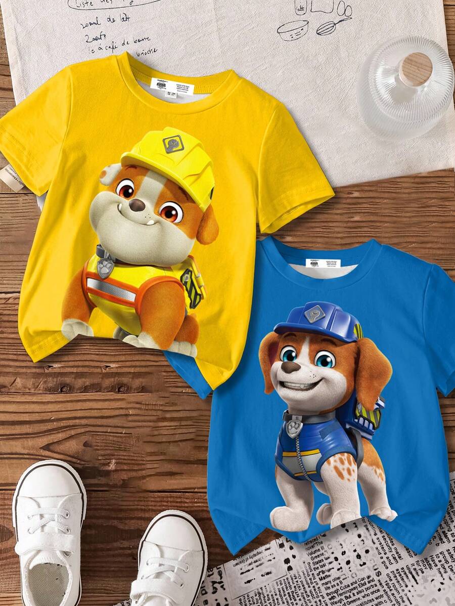 Rubble X SHEIN 男童两件套休闲卡通狗印花短袖T恤，夏季 - 彩色 - 查看 1