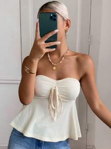 DAZY Women's Pleated Front Bandeau Tank Top, Fashionable & Minimalist, Summer Going Out Tops