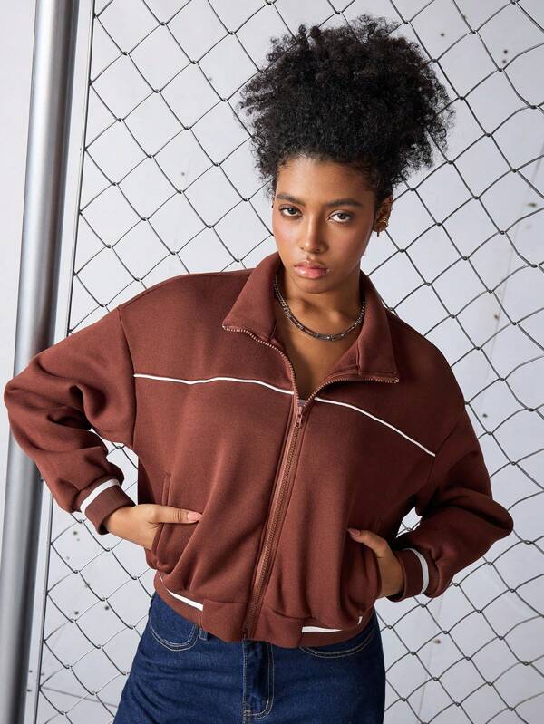 Streetz SHEIN Sport Chaqueta deportiva casual con cremallera, de manga larga y en bloques de color para mujer