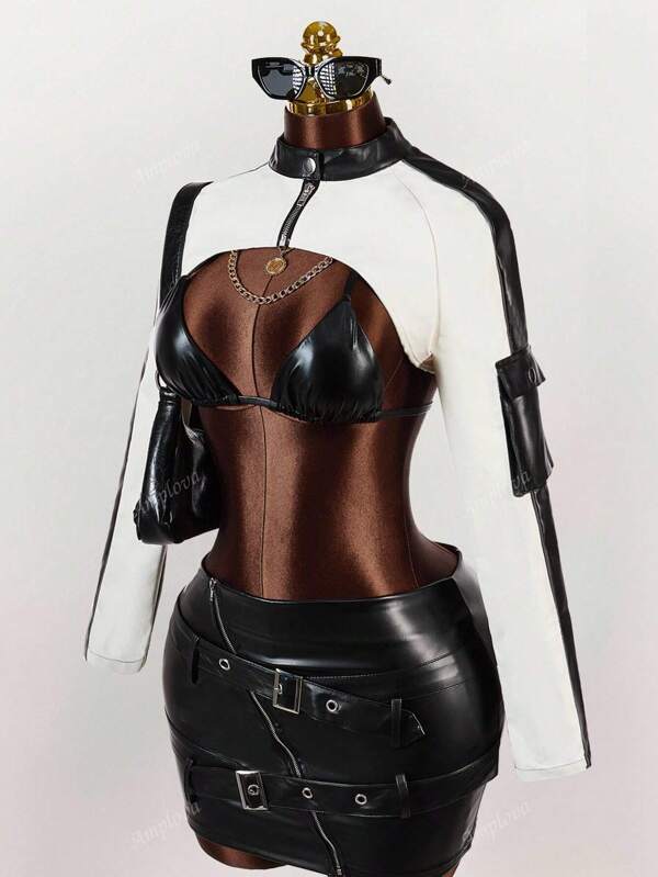 Amplova Two Tone Raglan Sleeve Super Crop  Fall Clothes Women Jacket Without Bra