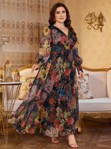 Modelyn Đầm dài tay cổ chữ V thanh lịch sang trọng mới - màu đen - Xem 4