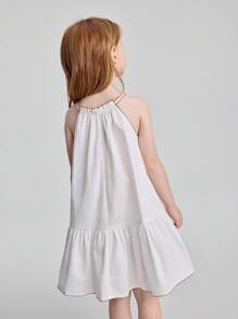 Ontre Young Girl Floral Print Ruffle Hem Spaghetti Strap Dress - White - View 2