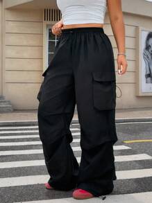 SHEIN EZwear Plus Size Solid Color Front Tie Minimalist Casual Pants