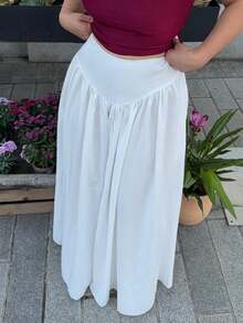 Jeta Ari Women's Ruched High Waist A-Line Elegant Pocketed Skirt - White - View 3