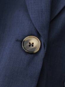 Franclia 百搭商务休闲领单扣修身七分袖女士西装外套，简约优雅风格，海军蓝，春秋季 - 藍色 - 查看 4