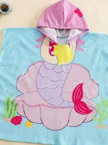 SHEIN Cute Baby Girls Cartoon Pattern Loose Fit Hooded Cover Up Swimwear, Spring/Summer - Blue - View 7