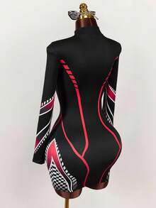 Amplova Đầm ôm sát cổ đứng in chữ khối màu - màu đen - Xem 9