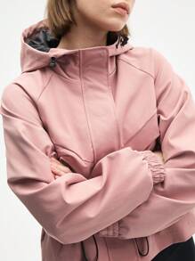 Gameset SHEIN Sport Chaqueta deportiva con capucha, mangas raglán y cordón de ajuste en la cintura, en color liso para mujer - Rosa - Ver 4