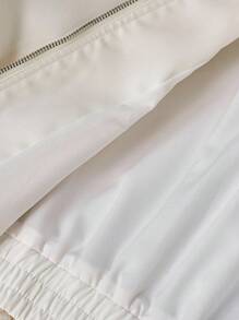 Airaco Women's Casual Zipper Collar Knight Print Long Sleeve Jacket - Beige - View 5