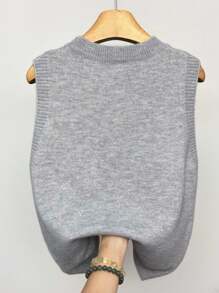 INAWLY 女士休闲宽松圆领毛衣背心，单花图案