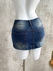 Attitoon Women's Summer Casual Pocketed Mini Denim Skirt,Y2k Jeans Skirt,Vintage Denim Skirt,Low Rise Jeans Skirt,Women's Blue Denim Skirt Sexy Miniskirt Summer Retro Skirt Cowgirl, Back To School - Dark Wash - View 2