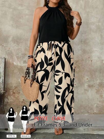 SHEIN PETITE 2 st/set avslappnad och bekväm plusstorlek för kvinnor med tryck