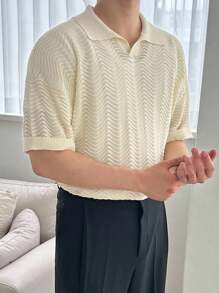 DAZY 3/4 Crew Neck Knit Top For Men, Apricot Color, Textured Fabric, Spring/Summer - Apricot - View 3