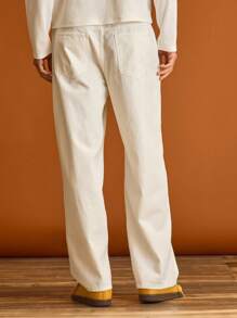 Musero Quần ống thẳng có miếng dán thương hiệu cài nút cho kỳ nghỉ hè - trắng - Xem 4