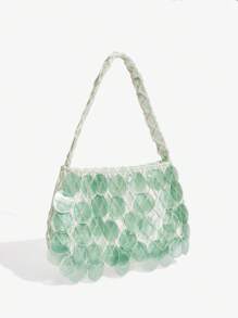 SHEIN SXY 女士贝壳包手提包，时尚、简约、优雅、多功能，适合海滩、度假、假日、夏季、海边 - 薄荷綠 - 查看 4