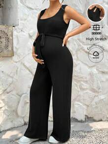 SHEIN Maternity Casual Solid Sleeveless Jumpsuit Nursing Outfit For Summer