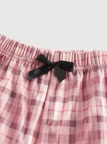 ROMWE Summer Casual All-Match Comfortable Ribbed Stripe Sleeveless Top And Shorts Women Pajama Set - Dusty Pink - View 5