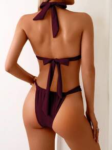 Swim Chiccia Conjunto de bikini con parte superior de triángulo de unicolor con decoración de sol metálica