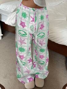 Aloruh Women's Low Waist Starfish Print Long Pants, For Spring/Summer Holiday