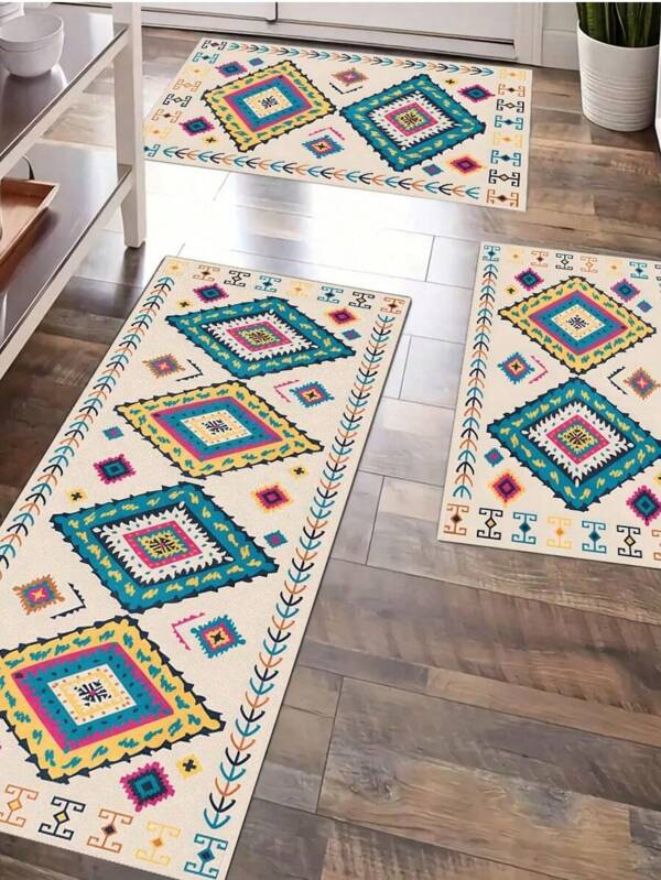 SHEIN 1 pieza Decoración del hogar, alfombras para porche, cocina, baño, alfombras de diatomita antideslizantes con estampado bohemio, para sala de estar, lavandería, múltiples tamaños disponibles, alfombra decorativa para regalo
