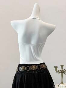 SHEIN Unity Women's Vacation Rhinestone Decor Halter Neck Camisole, Sexy For Date - White - View 2