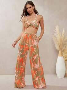 L'Amorae 花卉印花褶皱阔腿裤夏日假期 - 彩色 - 查看 1