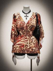 Sunspun 复古浪漫印花休闲修身T恤