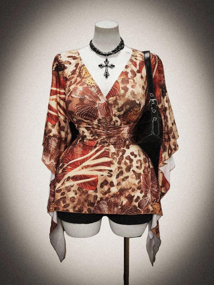 Sunspun 复古浪漫印花休闲修身T恤