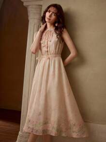 MOTF PREMIUM VÁY CỔ THẮT NƠ IN HOA - Hồng - Xem 6