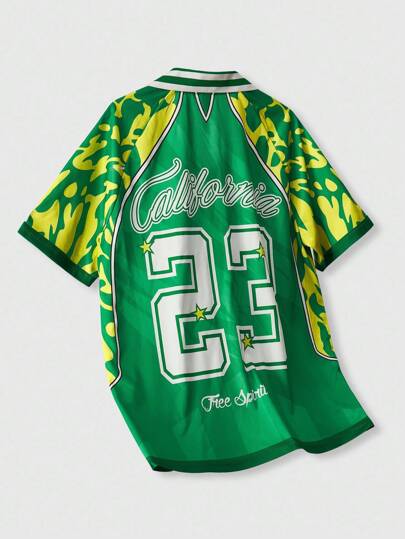 Prep Men's Street Style Camouflage Jersey English Graphic Print Polo Shirt, Short Sleeve