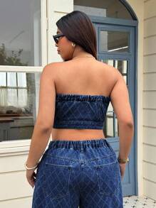 SHEIN ICON Blusa de mezclilla de ganchillo versátil y casual de moda - Azul lavado oscuro - Ver 2