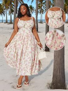 SHEIN SXY Plus Size Women's Spring&Summer Elegant Sexy Floral Print Umbrella Swing Halter Resort Dresses,Suitable For Everyday Wear, Sweet,Romantic,Western Wear,Cruise Attire,Music Festival,Concert,Carnival Party,Beach Vacation,Holiday,Date Night,Birthday,Bachelorette Party Outfit ,Gyaru,Ibiza,Nashville,Break,Rave,Modest,Chic,Club,Cute,Casul,Shopping, Streetwear,Going Out,Coquette,Easy To Match&Looks Slim,Accent Your Body,Flatter The Figure,Flattering Silhouette,Curve - Multicolor - View 12