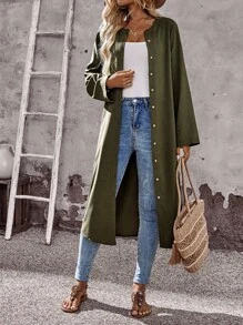 EMERY ROSE 女式纯色长袖单排扣长款休闲常规夹克