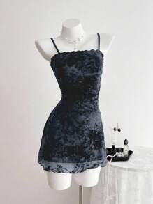 Elamini 植绒复古吊带背心百搭春夏连衣裙