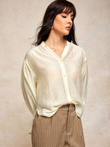 MIRENZI 春夏白色纹理雪纺透明休闲女式衬衫 - 白色 - 查看 5