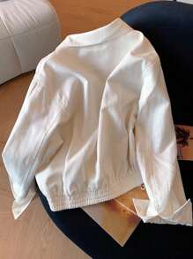 Airaco Women's Casual Zipper Collar Knight Print Long Sleeve Jacket - Beige - View 2