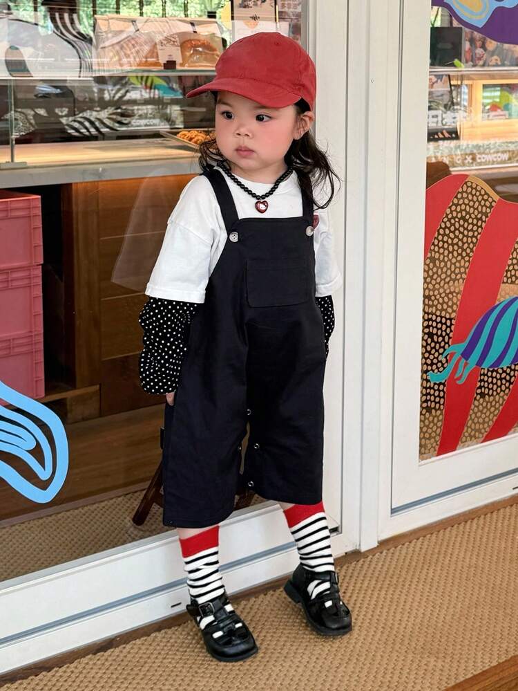 Baby Girl Street Style Solid Color Bib Jumpsuit,Toddler Fall Clothes