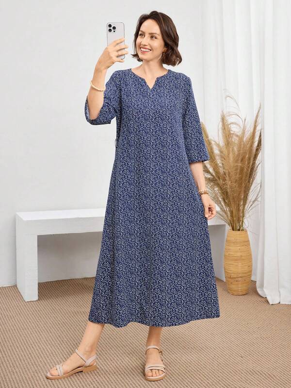 Miaspire Ditsy Floral 3/4 Sleeve Dress For Women