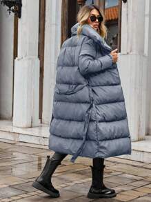 EURMUSE Women Long Padded Coat, Winter Clothes - Dusty Blue - View 2