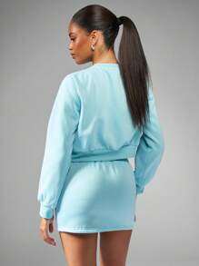 MISSGUIDED Varsity College Style Co Ord Tracksuit With Popper Front Logo Embroidered Drawstring Mini Skirt Two Piece Set For Spring Autumn Casual