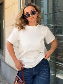 Jeta Ari 纯色接缝细节 T 恤 Old Money Style - 白色 - 查看 4