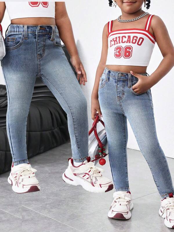 Young Girl Blue High Elasticity And Comfort Jeans ,Spring And Summer Casual Vacation Country Boho Wear
